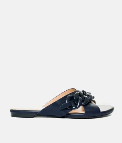 Stylish Navy Link Detail Mule Sandals