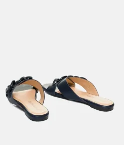 Stylish Navy Link Detail Mule Sandals