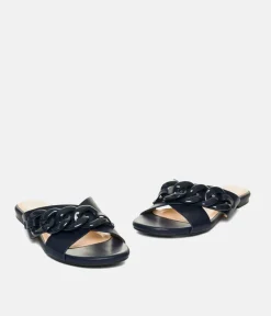 Stylish Navy Link Detail Mule Sandals