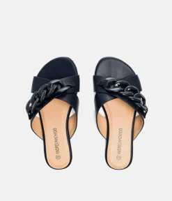 Stylish Navy Link Detail Mule Sandals