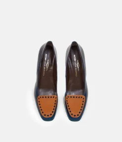 Stylish Navy Pointy Toe Block Heels