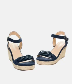 Stylish Navy Suedette Espadrille Wedges