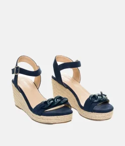 Stylish Navy Suedette Espadrille Wedges