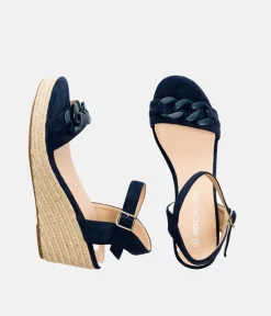 Stylish Navy Suedette Espadrille Wedges