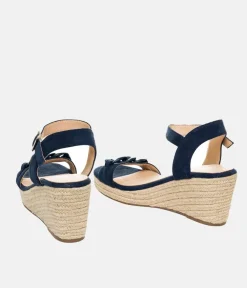 Stylish Navy Suedette Espadrille Wedges