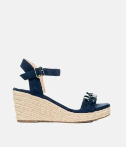 Stylish Navy Suedette Espadrille Wedges