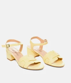 Stylish Pastel Yellow Low Block Heel Sandals