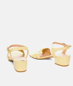 Stylish Pastel Yellow Low Block Heel Sandals
