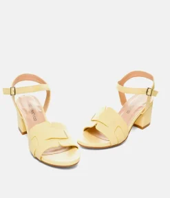 Stylish Pastel Yellow Low Block Heel Sandals