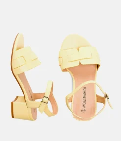 Stylish Pastel Yellow Low Block Heel Sandals