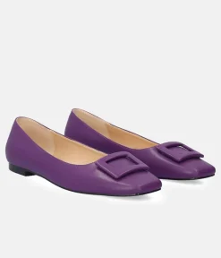 Stylish Purple Buckle Ballet Flats