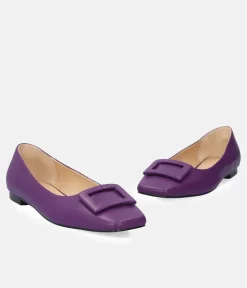 Stylish Purple Buckle Ballet Flats