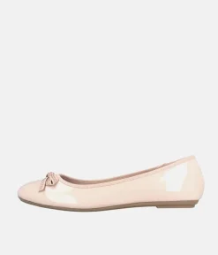 Stylish Round Toe Beige Patent Ballet Flats