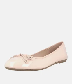 Stylish Round Toe Beige Patent Ballet Flats