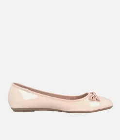 Stylish Round Toe Beige Patent Ballet Flats