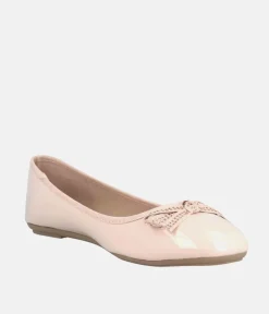 Stylish Round Toe Beige Patent Ballet Flats