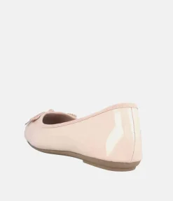 Stylish Round Toe Beige Patent Ballet Flats