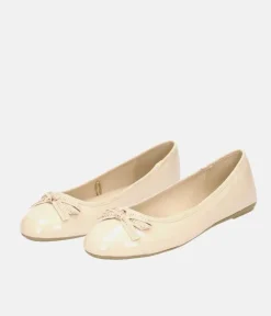 Stylish Round Toe Beige Patent Ballet Flats