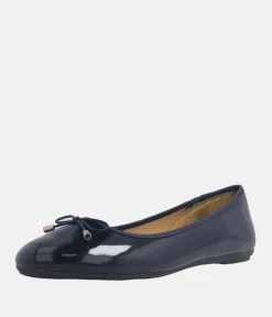 Stylish Round Toe Navy Patent Ballet Flats