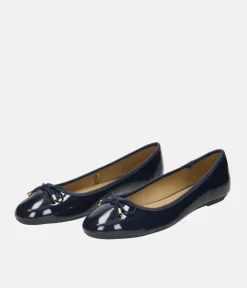 Stylish Round Toe Navy Patent Ballet Flats