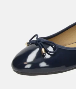 Stylish Round Toe Navy Patent Ballet Flats