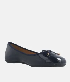 Stylish Round Toe Navy Patent Ballet Flats