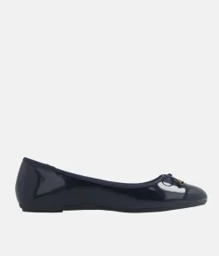 Stylish Round Toe Navy Patent Ballet Flats