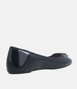 Stylish Round Toe Navy Patent Ballet Flats