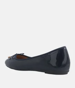 Stylish Round Toe Navy Patent Ballet Flats