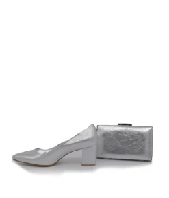 Stylish Silver Block Heels and Matching Bag