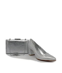 Stylish Silver Block Heels and Matching Bag