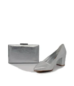 Stylish Silver Block Heels and Matching Bag