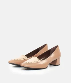 Stylish Taupe Pointy Toe Block Heels