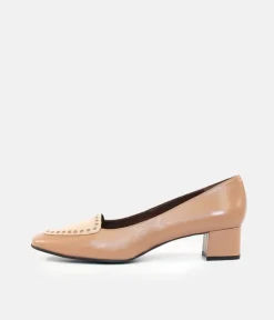 Stylish Taupe Pointy Toe Block Heels