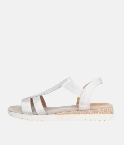 Stylish Wide Fit Silver Wedge Elasticated Sandals