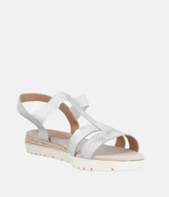 Stylish Wide Fit Silver Wedge Elasticated Sandals