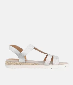 Stylish Wide Fit Silver Wedge Elasticated Sandals