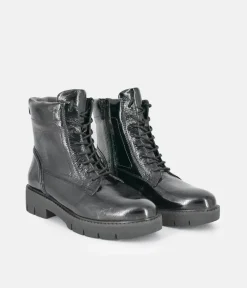 Tamaris Black Patent Chunky Ankle Boots