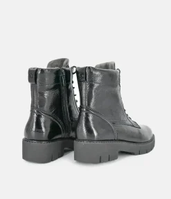 Tamaris Black Patent Chunky Ankle Boots