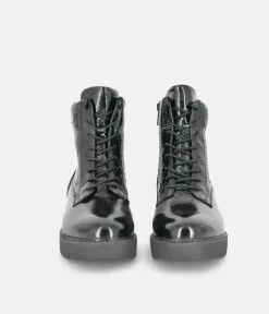 Tamaris Black Patent Chunky Ankle Boots