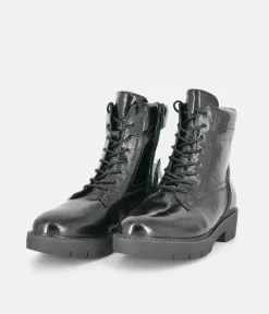 Tamaris Black Patent Chunky Ankle Boots