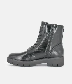 Tamaris Black Patent Chunky Ankle Boots