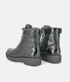 Tamaris Black Patent Chunky Ankle Boots