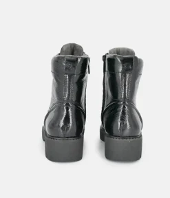 Tamaris Black Patent Chunky Ankle Boots