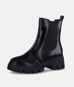 Tamaris Chelsea Style Black Patent Ankle Boots