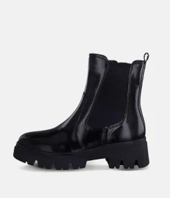 Tamaris Chelsea Style Black Patent Ankle Boots