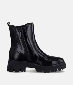 Tamaris Chelsea Style Black Patent Ankle Boots