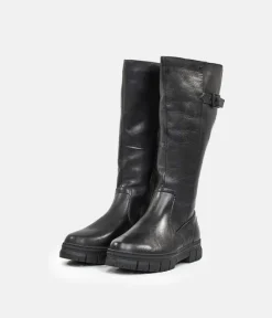 Tamaris Chunky Long Black Leather Boots