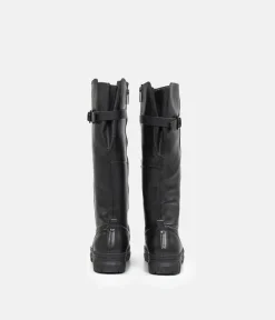 Tamaris Chunky Long Black Leather Boots