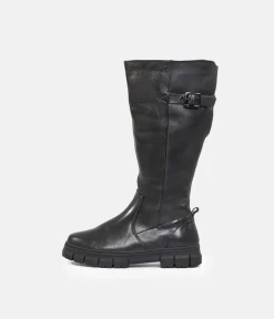 Tamaris Chunky Long Black Leather Boots